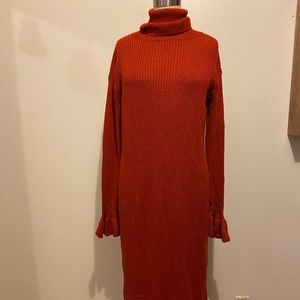 ULLA JOHNSON orange turtleneck sweater dress